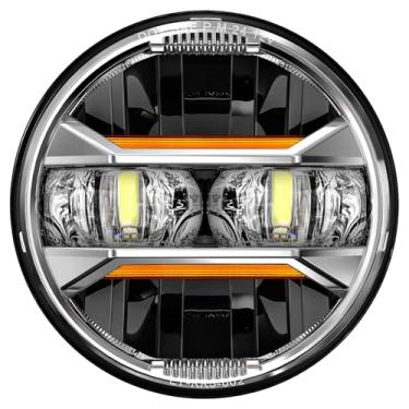 Imagem de AUDEXEN Farol de LED de 14,6 cm para Harley, sinais âmbar e DRL branco redondo 14,75 polegadas compatível com Dyna Sportster Softail Iron 883 Street Bob Street Rod Super Wide Glide, cromado