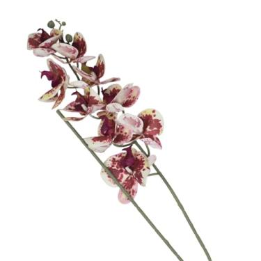 Imagem de Flor Orquídea Artificial com Folhas Decoração Arranjo (Vinho e Branco, 3 Unidades)