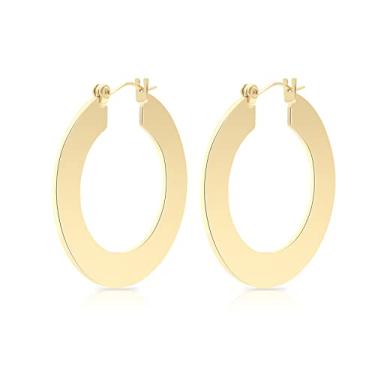 Imagem de Brincos de argola redondos femininos de argola redonda folheados a ouro 18 K da Minimal Bohemian com fio grosso grosso Dourado