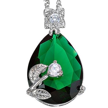 Imagem de RIZILIA Pingente Blooss com corrente de 45,72 cm e corte de pera CZ [5 cores disponíveis] banhado a ouro branco, simples moderno elegante, Esmeralda sintética