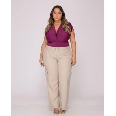 Imagem de Calça Feminina Plus Size Cargo Confort - Shiros, Bege, 54