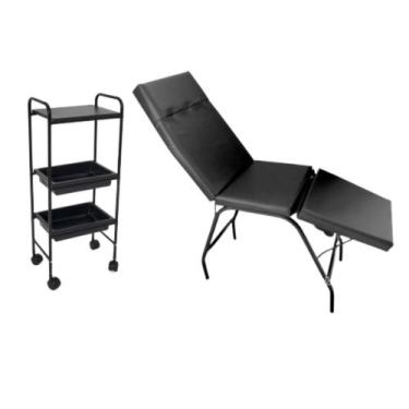 Imagem de Kit Preto Maca 3 Posições + Carrinho Tatuagem Estética Salão - HENVIFE