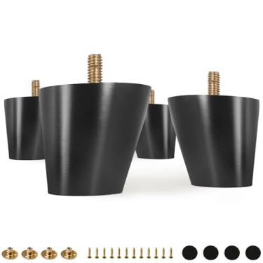 Imagem de FoDau770 Pernas de móveis de madeira de borracha preta 5 cm, pés de madeira afunilados inclinados conjunto de pernas de sofá de meados do século, peças de reposição para pés de móveis UNC de 8, 5/40.6