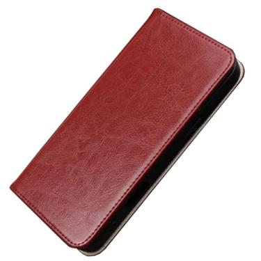 Imagem de HAO RIYLN Capas de couro real para Samsung Galaxy S25 Ultra/S25 Plus/S25, capa de telefone de couro de vaca com compartimentos para cartões, capa flip fólio, vermelha, S25 Plus