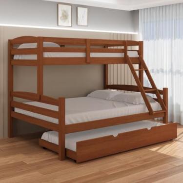 Imagem de Treliche De Madeira Cama Casal E Cama Auxiliar De Solteiro (castanho)