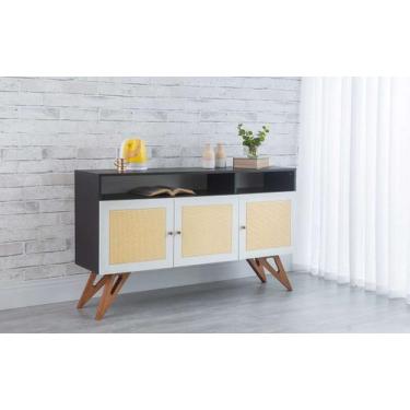 Imagem de Balcão Buffet Para Sala De Jantar Mdf Preto Pés Jatobá 3 Portas Com Ni