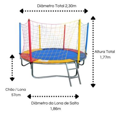Imagem de Cama Elástica Pula Pula 2,30m Nacional + Piscina de Bolinhas 1,50m + Escorregador Grande + Gangorra 1 Lugar