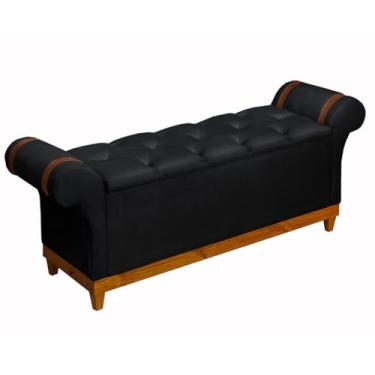 Imagem de Recamier Baú Atenas Pés Em Madeira Sapateira Luxo Decorativo Estofado Tamanho 1,50m Móveis De Armazenamento Estilo Moderno Retro Organizador Premium Para Quarto Cama Casal/solteiro (Preto)