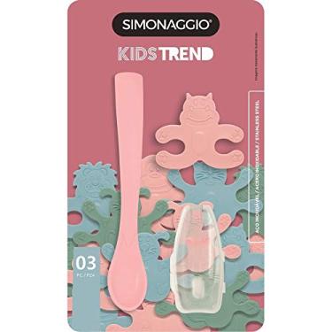 Imagem de SIMONAGGIO Jogo de Talheres Infantil Trend Kids - Conjunto de Introdução Alimentar Para Bebês - Kit de Colher de Plástico, Estojo e Mordedor - Rosa - 3 Peças