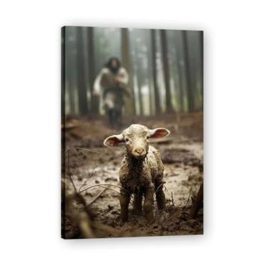 Imagem de Arte de parede de Jesus Cordeiro coberto de lama Vida Filho de Deus Pintura de Senhor Cristão Católico Imagem da Bíblia Religiosa para Sala de Estar Igreja Pinturas Modernas Arte Decorativa 75 x 50 cm