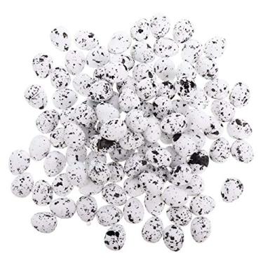 Imagem de Valicclud 100 peças de ovos de Páscoa de espuma salpicada mini ovos de isopor, ovos de grafite, cesta para recolhimento de Páscoa para artesanato faça você mesmo, lembrancinhas de festa de Páscoa, 1,8 cm, branco