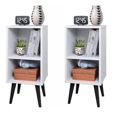 Imagem de Kit Conjunto 2 Mesa De Cabeceira Mudo Charme Retro Com Nicho Quarto Cama (Branco)