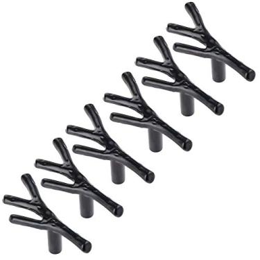 Imagem de Puxador de ramo de liga de zinco para armários de cozinha armário de banheiro gaveta bar ferragens para porta - prata retrô 128 mm centros de furos - pacote com 6 (orifício único preto)