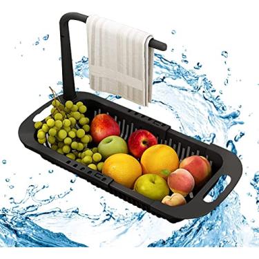 Imagem de LIFOND Organizador de suporte de esponja de lavar louça, cesto de drenagem de pia de cozinha, cesto de filtro extensível sobre a pia de cozinha - para lavar legumes e frutas, escorredor prateleira de