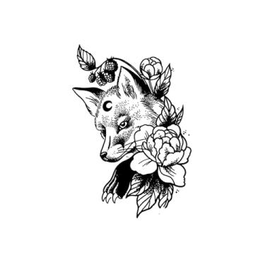 Imagem de Tatuagens legais, flores de raposa e lua, tatuagens de raposa, duram de 1 a 2 semanas, são resistentes à água, resistentes, parecem tatuagens reais,18 x 11 cm