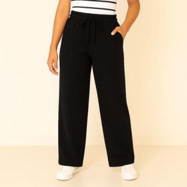 Imagem de Calça Pantalona Lanzinha Wide Leg Feminina Com Elástico E Bolso - Faby