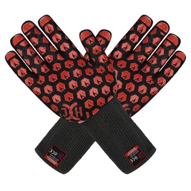 Imagem de J H Luva de forno resistente ao calor: certificação EN407 500 °C, 2 camadas de revestimento de silicone, luvas de forno para cozinhar, cozinha, lareira, acampamento, grelhar, 1 par