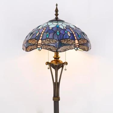 Imagem de AVIVADIRECT Tiffany Abajur De Chão Estilo Libélula Azul Vitral Luz De Leitura De Pé 16X16X70 Polegadas Luminária De Poste Antiga Decoração Quarto Sala De Estar