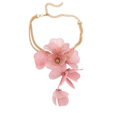 Imagem de CETVLY Colar vintage floral em camadas para mulheres, design de flor, franja de borla, em forma de Y, filigrana grande, 3D, boêmio, havaiano, pétalas grandes, férias, chique, grande, joia moderna