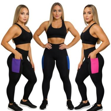 Imagem de Kit c/3 Calça Fitness Casual Legging Leg Treino Bolso Celular NTR 143 