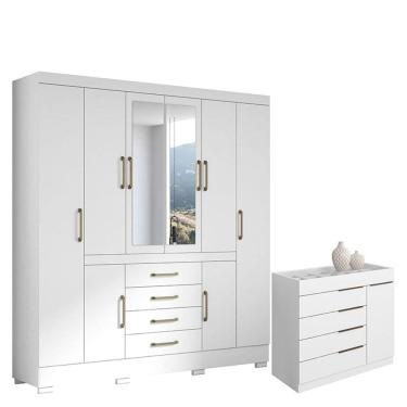 Imagem de Cômoda Sevilha e Guarda Roupa Casal Nápole 2045149 Branco Brilho - Aramóveis