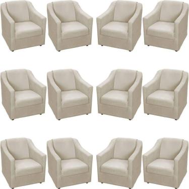 Imagem de Kit 12 Poltronas Mila Pé De Plástico Cromado - Bege Suede