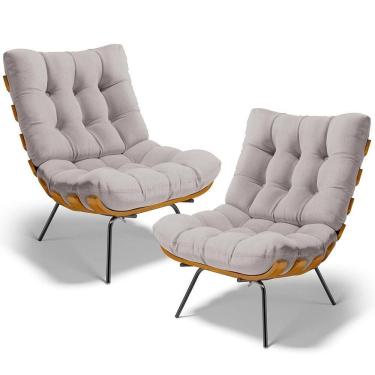 Imagem de Kit 2 Poltronas Decorativas Sala De Estar Costela L02 Linho Bege - Lyam Decor
