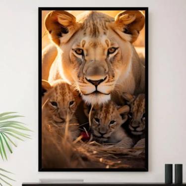 Imagem de Genérico, Quadro Leão Leoa Filhotes Cuidado Decorativo A4 23x33cm