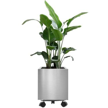 Imagem de Longrun Vaso de flores quadrado de aço inoxidável - Vaso de jardim moderno de 25 cm para decoração interna e externa