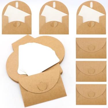 Imagem de Wulitaotao Envelopes de vale-presente com 25 peças, mini porta-cartões de presente com cartões em branco, 10 cm x 7 cm, envelope de papel kraft marrom para cartões de presente, lembrancinhas de festa