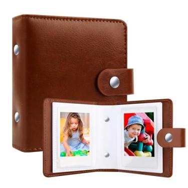 Imagem de Mini álbum de 52 quadros para filme de 2x3 polegadas - Álbum pequeno para câmeras instantâneas Fuji Instax Mini 12 11 9 8 7 40, fotos Polaroid Hi-Print e porta-cartões de fotos Kpop (Marrom)