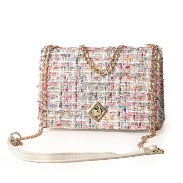 Imagem de KERYHEBN Bolsa de ombro feminina xadrez tweed grande capacidade corrente transversal bolsas quadradas noite, bolsa de mão feminina de lã clutch, Cor - 1