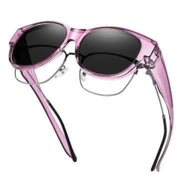 Imagem de GEGURI Óculos de sol polarizados Fit Over Glasses para mulheres e homens, óculos de sol com design elegante olho de gato, 100% de proteção UV, Lente cinza armação roxa G, Normal