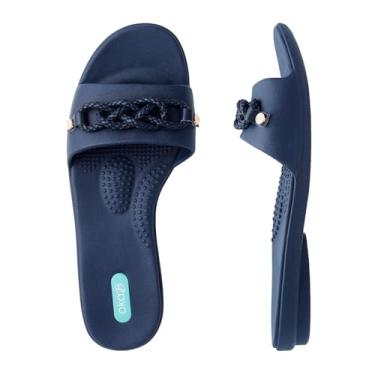 Imagem de Oka-B Sandália feminina sem cadarço Grace Cici com pingentes de corda, Safira, 5-6