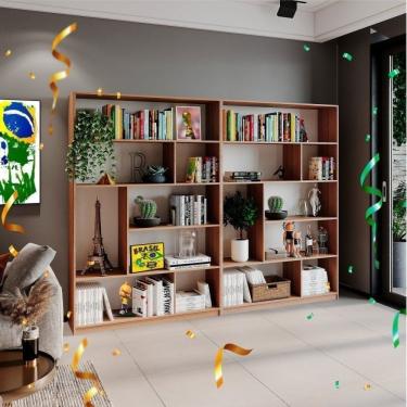 Imagem de Kit 2 Estantes Livreiro Multiuso 8 Nichos Seattle Yescasa Amadeirado Montana Perfect Wood