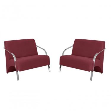 Imagem de Kit 2 Poltronas Namoradeira 2 Lugares Alumínio Suede Bordô