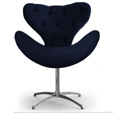 Imagem de Cadeira Com Capitonê Decorativa Poltrona Egg Marinho Base Giratória