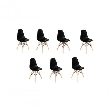 Imagem de Kit 7 Cadeiras Charles Eames Eiffel Dkr Wood Preto