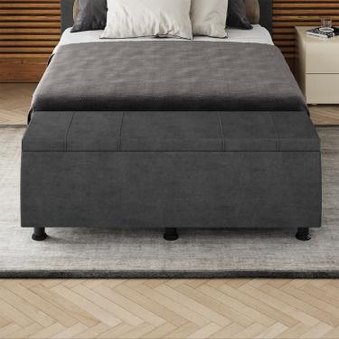 Imagem de Baú Sapateira Estofada Casal 140 Cm Venus Veludo Skybox Preto