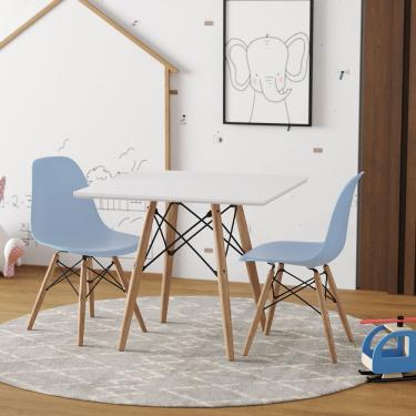 Imagem de Conjunto De Mesa Infantil Madeira Quadrado Branco 2 Cadeiras Azul
