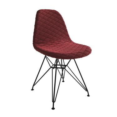Imagem de Cadeira Jantar Estofada Vermelha Eames Base Ferro Preto