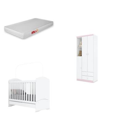 Imagem de Quarto De Bebê Compacto Com Berço E Guarda Roupa Lápis De Cor Com Colchão Branco
