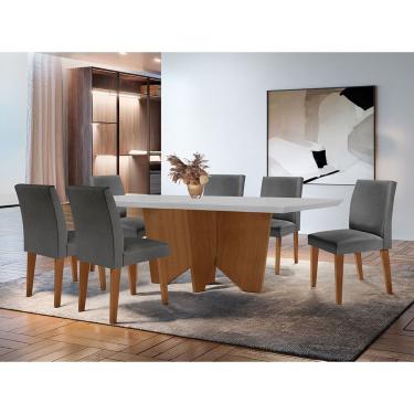 Imagem de Conjunto de Jantar Evora 6 Lugares Tampo em MDF com Cadeiras em Linho Grafite Off White...