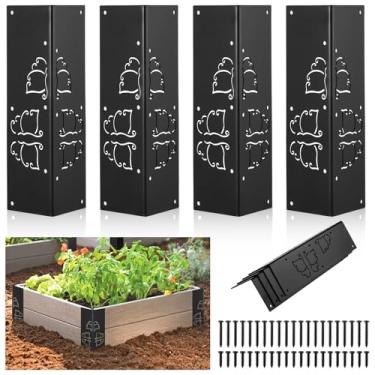 Imagem de 4 pacotes de suportes de canto para canteiros elevados de 28 cm, suportes de metal G com parafusos, conectores de suporte de canto de ângulo preto para plantas 28 x 7,6 cm x 7,6 cm para caixa de
