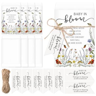 Imagem de Fumete Conjunto de 25 peças de pacotes de sementes de flores silvestres para chá de bebê, envelopes autoadesivos para convidados com etiquetas de agradecimento Kraft Mini organizador decorações para