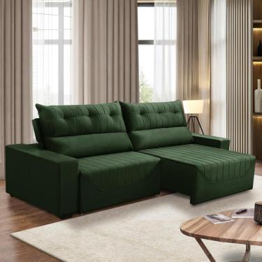Imagem de Sofá Retrátil e Reclinável 5 Lugares 3,00m Antonella Veludo Verde Adonai Estofados
