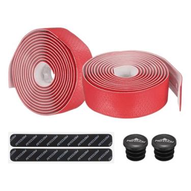 Imagem de PATIKIL Fita de guiador de bicicleta de EVA PU, 1 par de fita ergonômica para barra de bicicleta, conforto único, com plugues de extremidade e costas adesivas para dobrar ciclismo de estrada, vermelha
