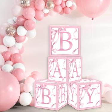 Imagem de FYSUIMU 4 peças caixa de cartas para chá de bebê, arco rosa, caixa de balões transparentes, aquarela, laço de festa, decoração de revelação de gênero para chá de bebê