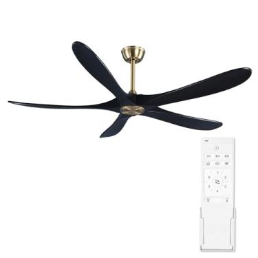 Imagem de Bigzone Ventilador De Teto Preto E Dourado 60" Sem Luz Com Controle Remoto, 5 Pás Madeira Maciça, Motor Cc Reversível Silencioso, Eficiência Energética Para Ambientes Internos/Externos, Sala Estar,