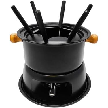 Imagem de Kit Jogo Panela Conjunto Fondue 11 Peças Aço Inox e Madeira Carne Chocolate Queijo Jantar Romântico